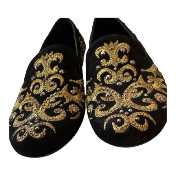 Baldan Black, Gold Embellished Suede Flat In 38eu..Never Worn